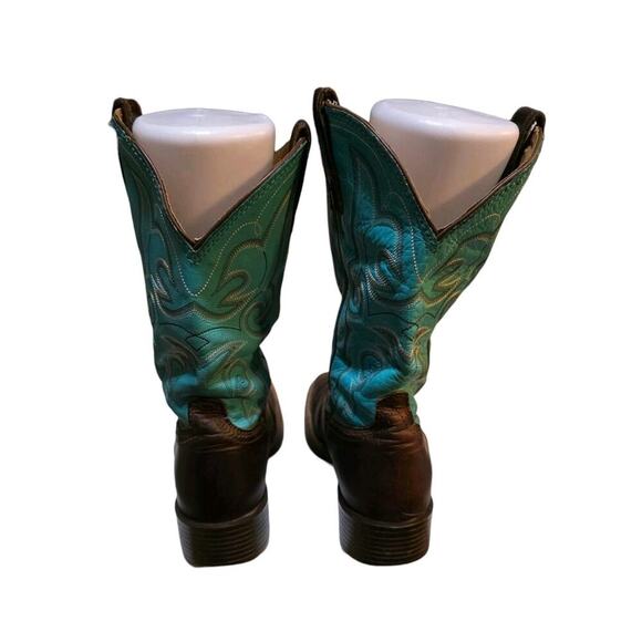 Ariat Sz 8.5 Rancher Cowboy Boots Teal Brown Leather Western Indie Festival - Picture 4 of 8